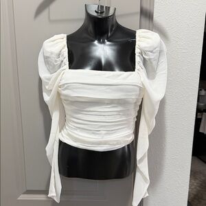 Abercrombie & fitch ivory cream pleated smocked square neck long top XS S